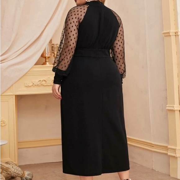 Shein Dobby Mesh Sleeves Split Hem Peekaboo Dress - Picture 2 of 4